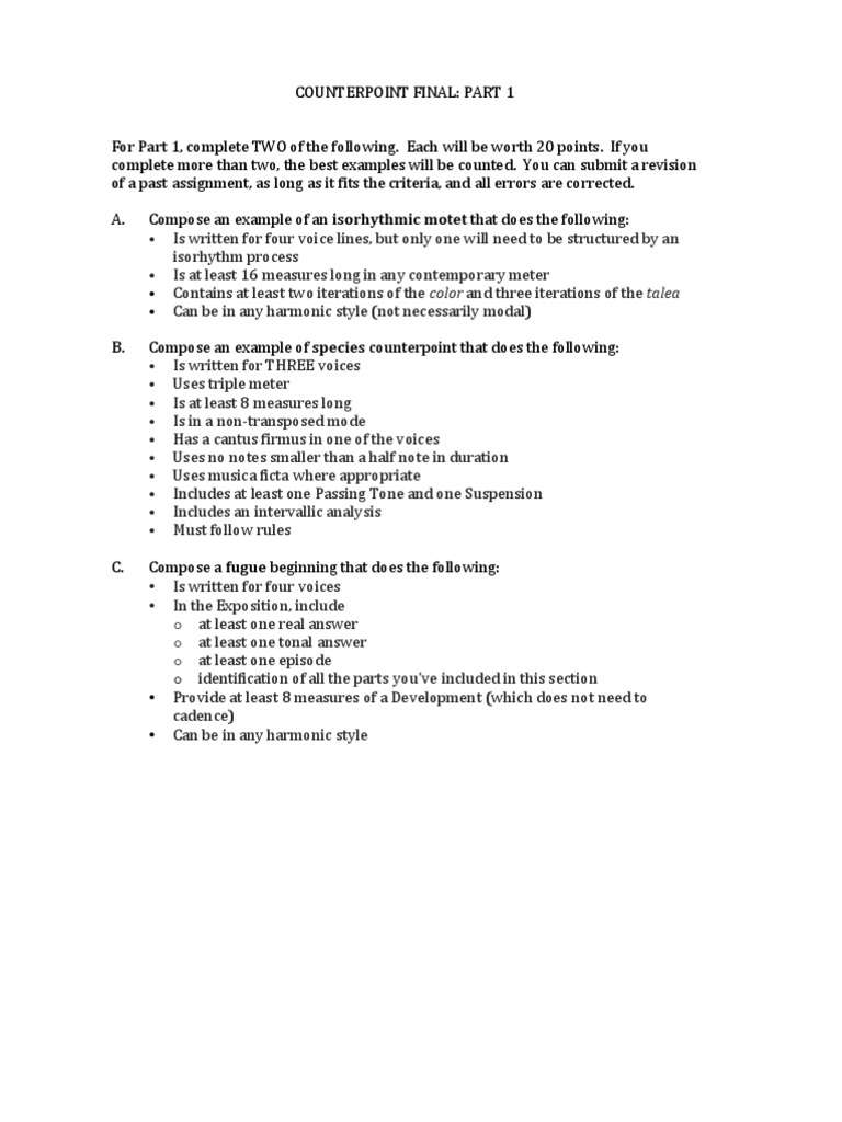 Counterpoint Composition Assignments | PDF | Poetry