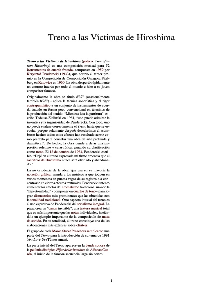 Treno A Las Víctimas de Hiroshima PDF Composiciones Musicales
