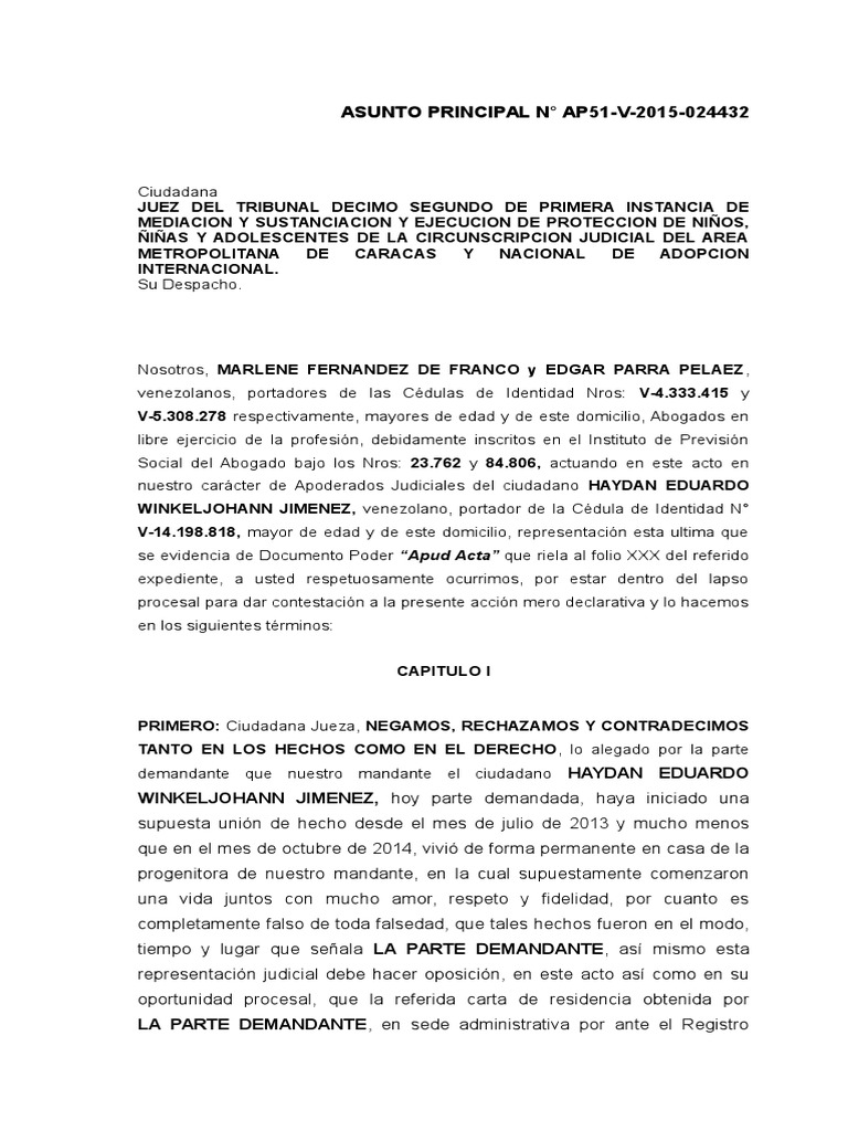 Contestacion Accion Mero Declarativa de Concubinato Haydan Eduardo ...