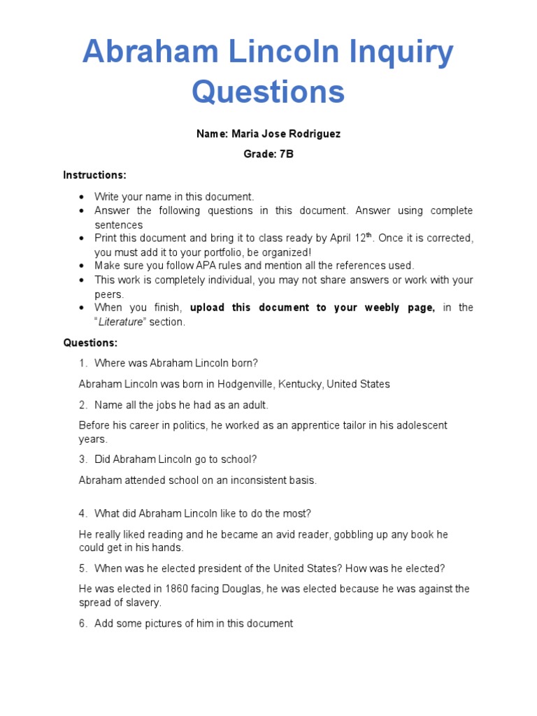 Abraham Lincoln Worksheet PDF