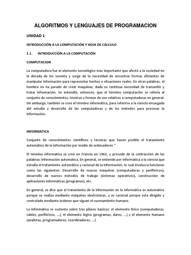 Algoritmos y Lenguajes de Programacion - Unidad I | PDF | Periférico ...