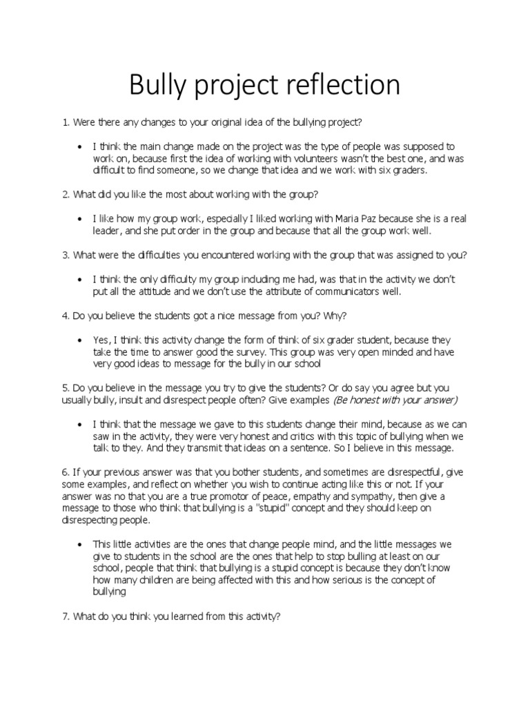 Bully Project Reflection PDF Bullying Cognitive Science