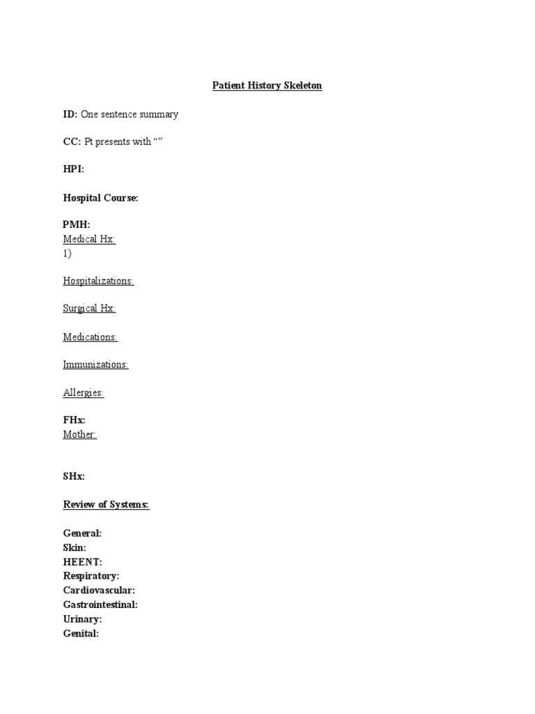 Patient History and Physical Template PDF