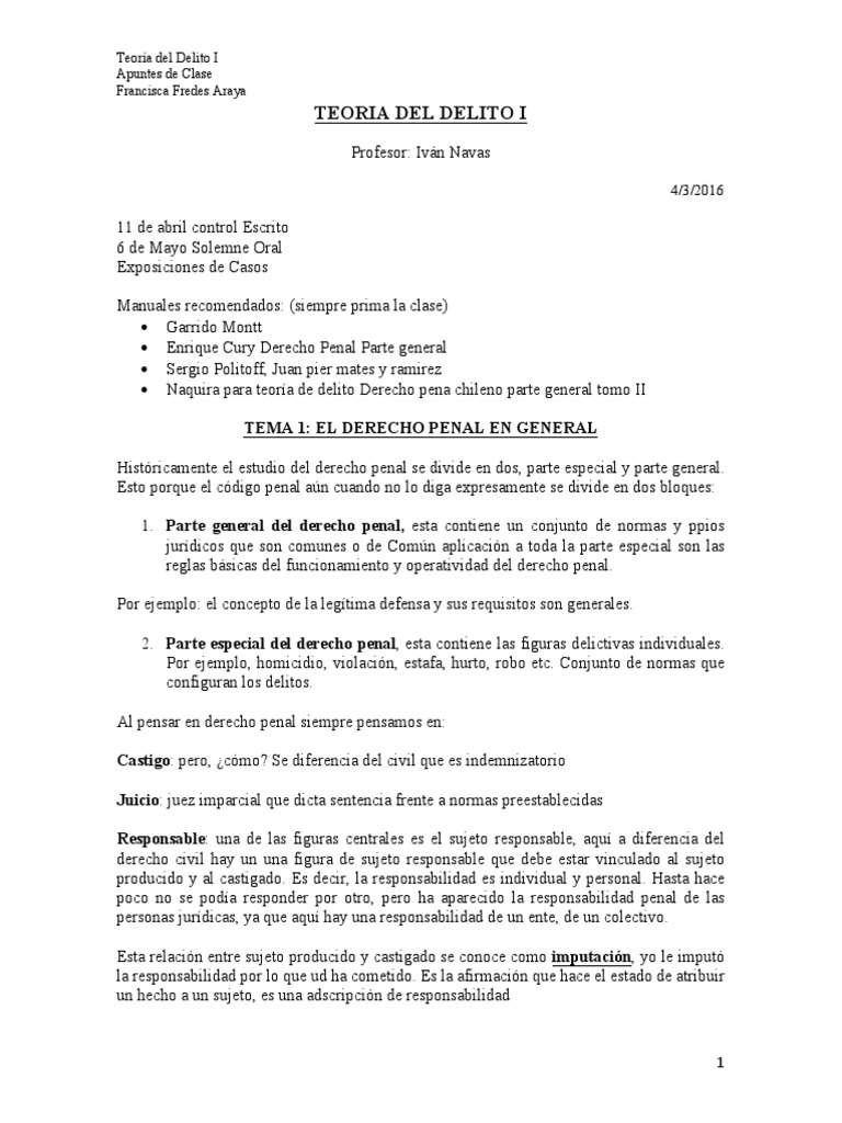 Teoría del Delito: Apuntes de Clase | PDF | Delito | Derecho penal