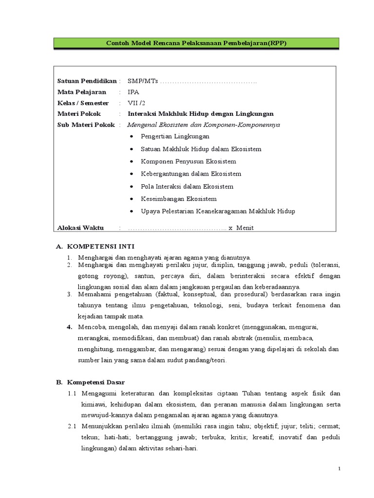 Contoh Model Rencana Pelaksanaan Pembelajaran Makhluk