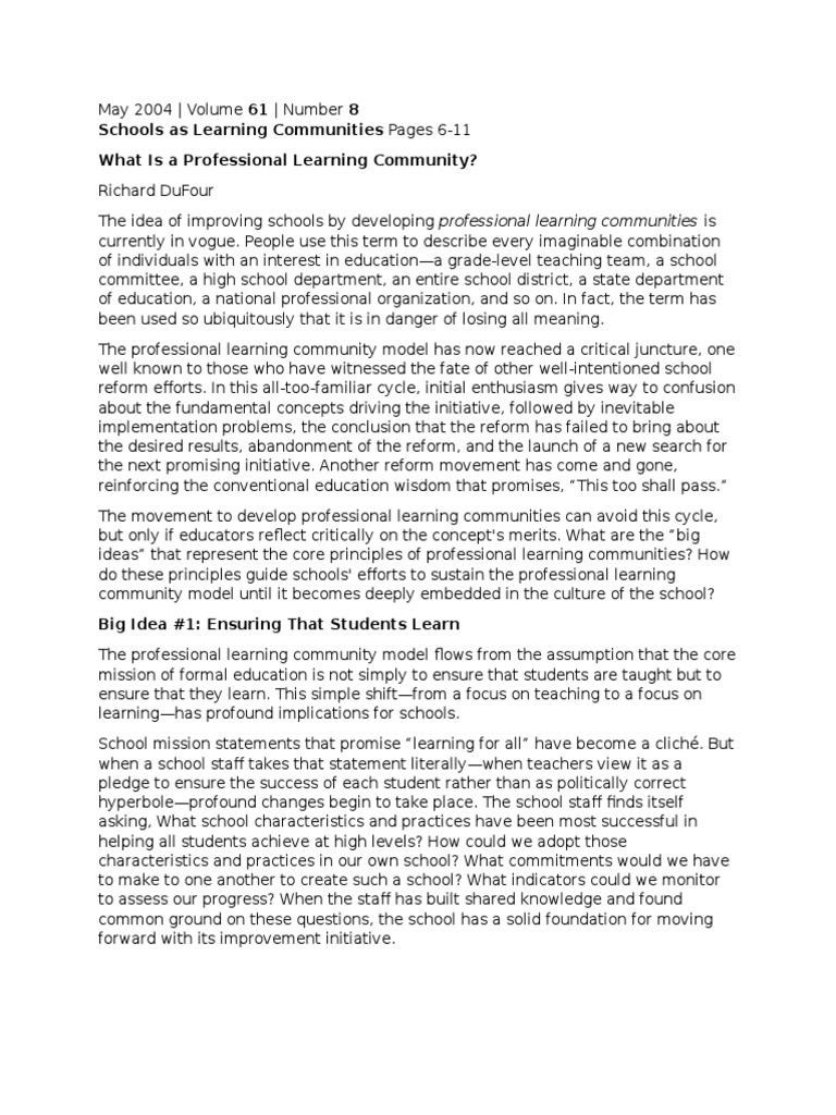 What Is A Professional Learning Community PDF Educational