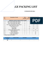 Baggage Packing List: Shipper Details: Consignee Details