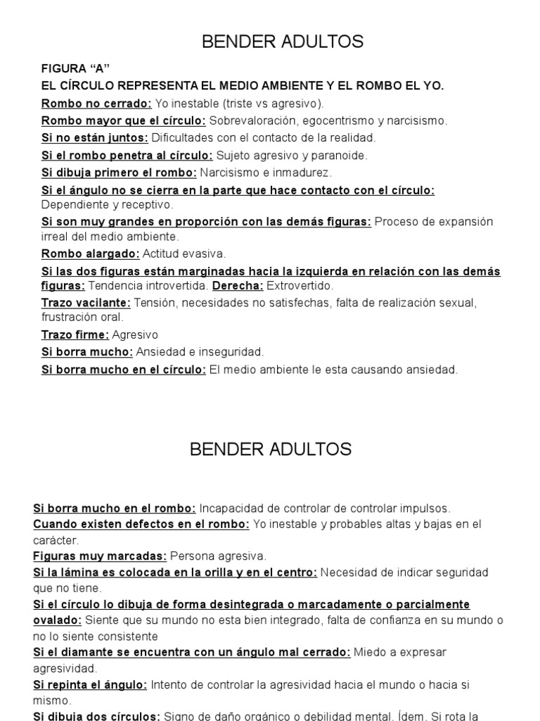 Bender Adultos Las emociones Autosuperación