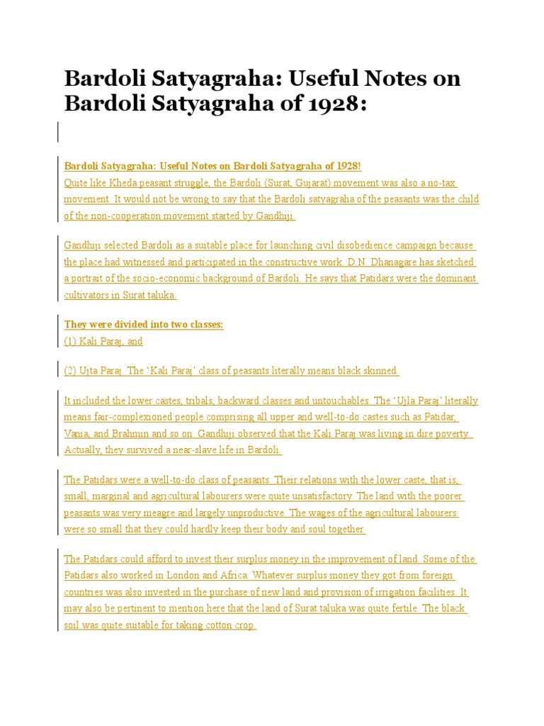 Bardoli Satyagraha PDF Mahatma Gandhi Serfdom