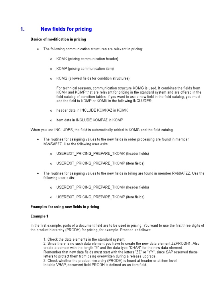 SAP Pricing Fields Customization Guide | PDF | Data Management | Data