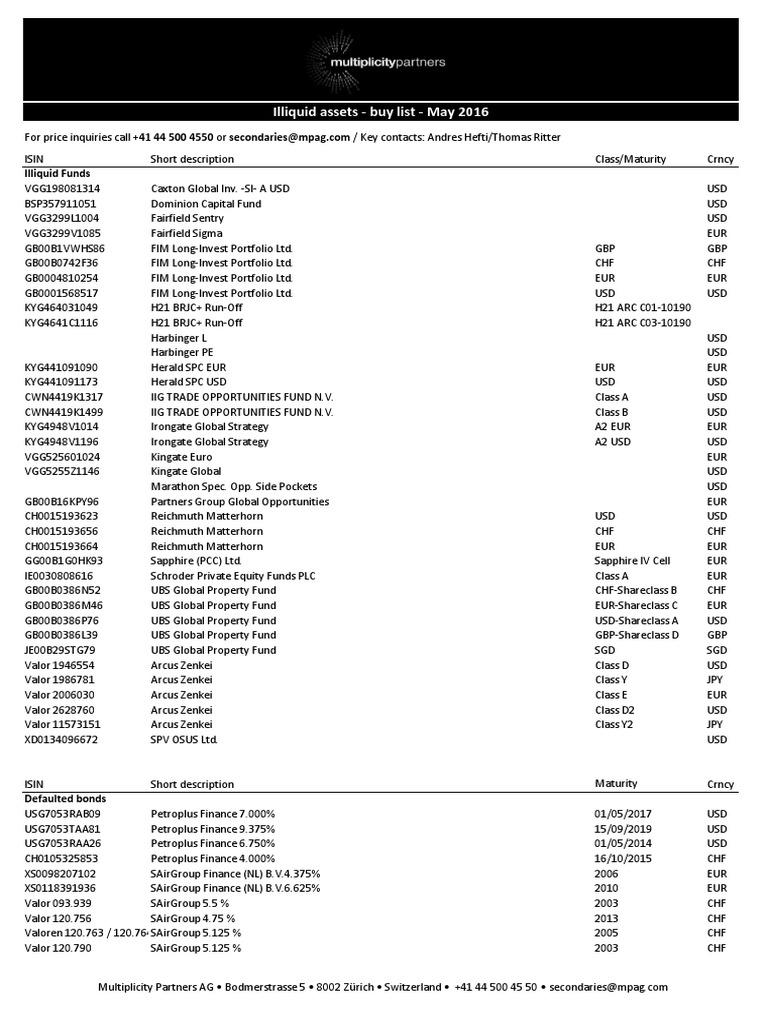 Illiquid Assets Secondaries - Buy List | PDF | Bonds (Finance) | Euro