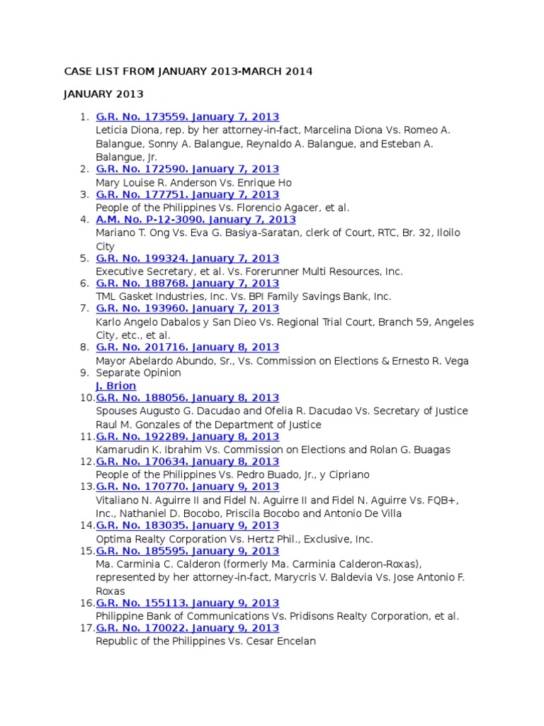 Case List Jan 2013 March 2014 PDF Commission On Elections