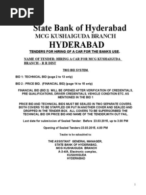 Car Hiring Tender Mcg KUSHAIGUDA