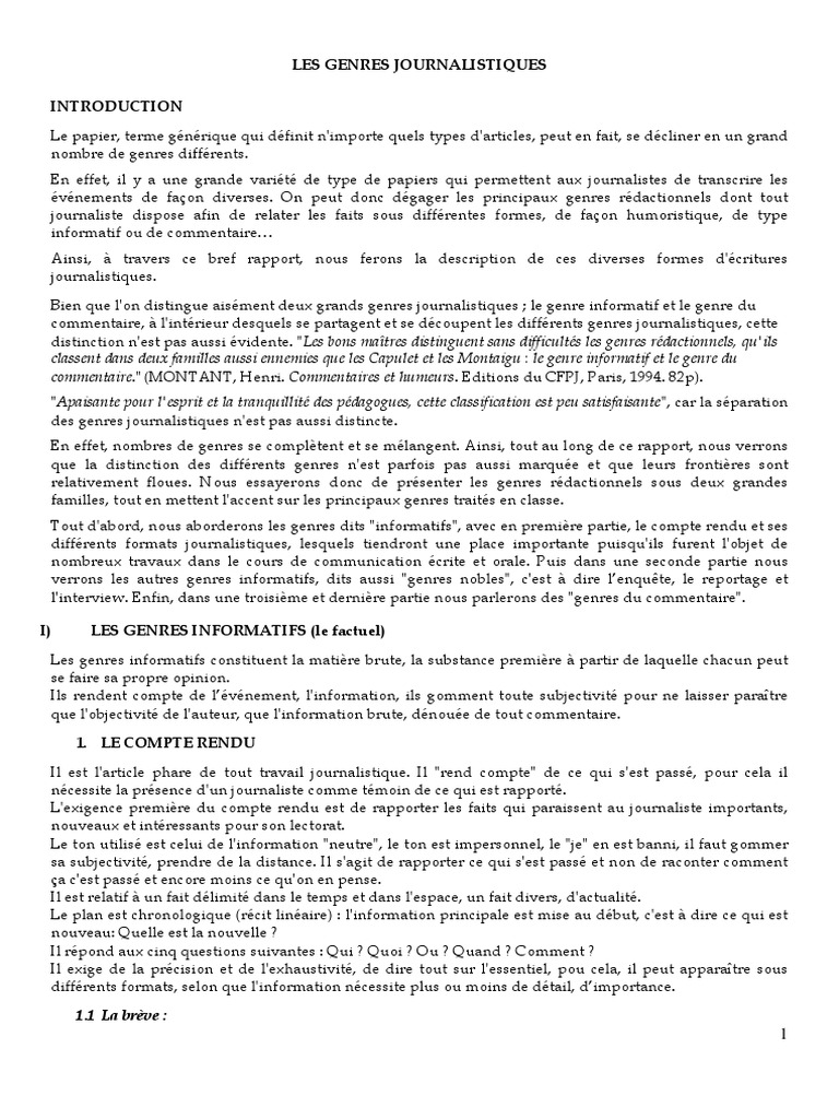 Les Genres Journalistiques  PDF  Journalisme  Journaux