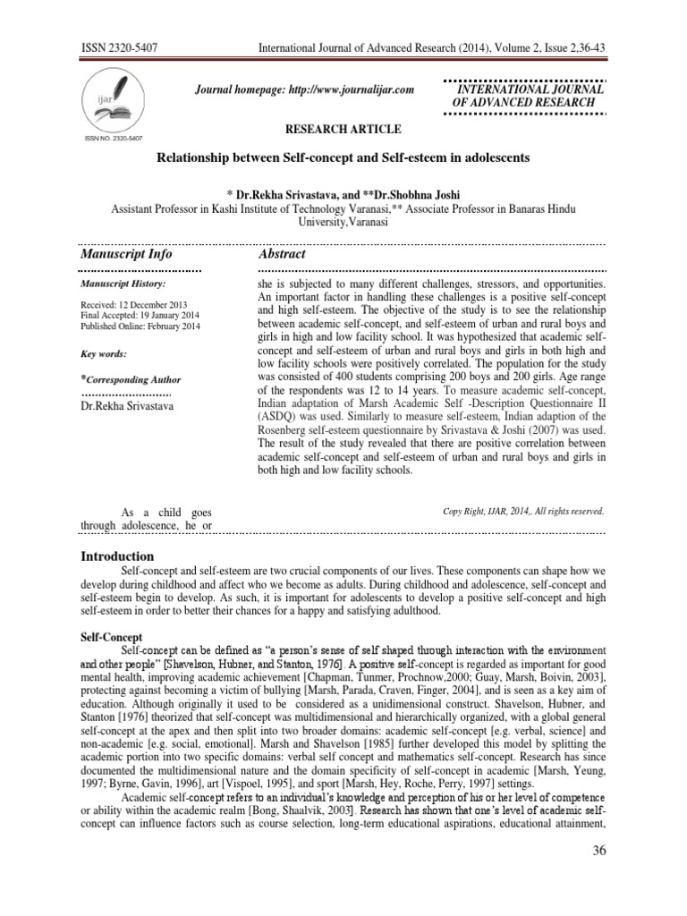 Self-Concept and Self-Esteem in Adolescents | PDF | Self Concept ...
