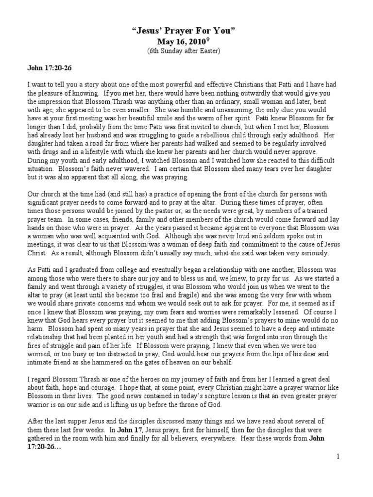 Jesus' Prayer For You - 2010-05-16 | PDF | God The Father | Jesus