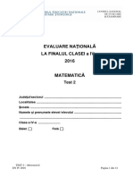 Evaluarea Nationala 2016 Cls IV Matematica Test 2