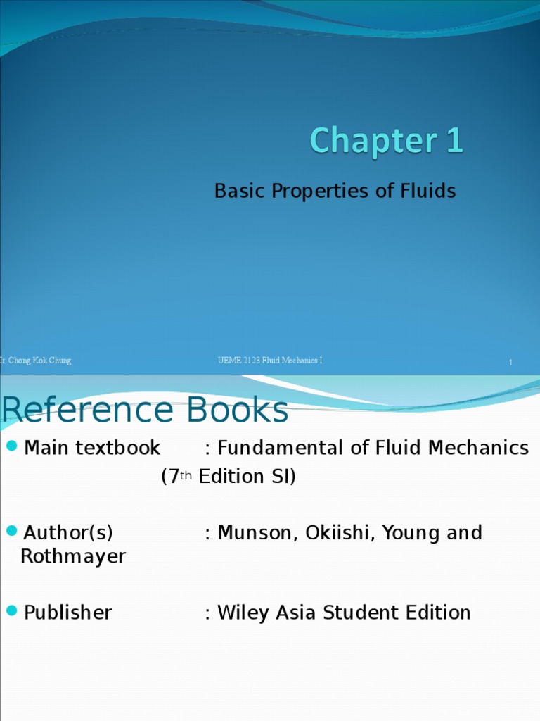 UEME 2123 Fluid Mechanics 1 - Chapter 1 | PDF | Viscosity | Density