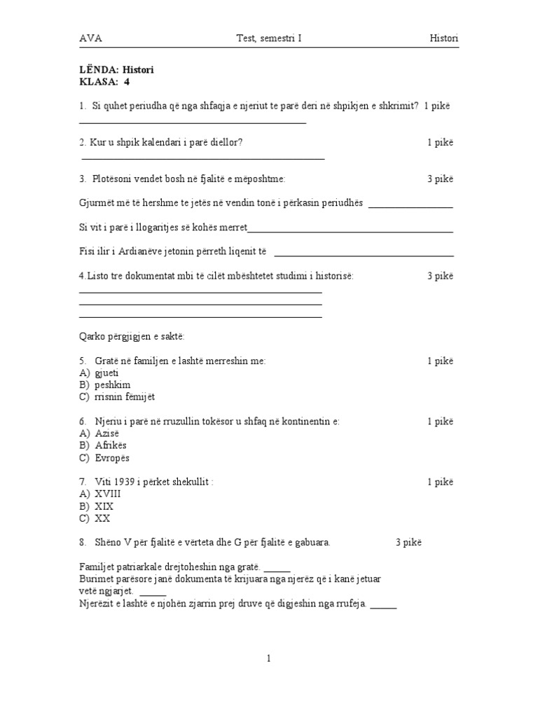 Test Historia Klasa 6 Albas