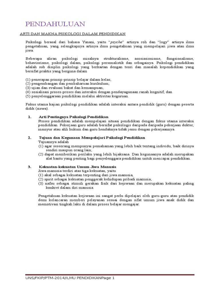 Arti Dan Makna Psikologi Dalam Pendidikan Pdf