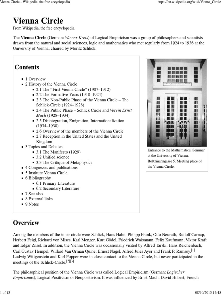 Vienna Circle Wikipedia, The Free Encyclopedia Empiricism