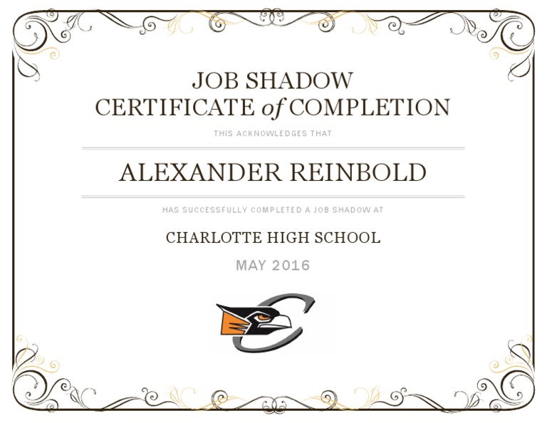 Job Shadow Completion Certificate | PDF