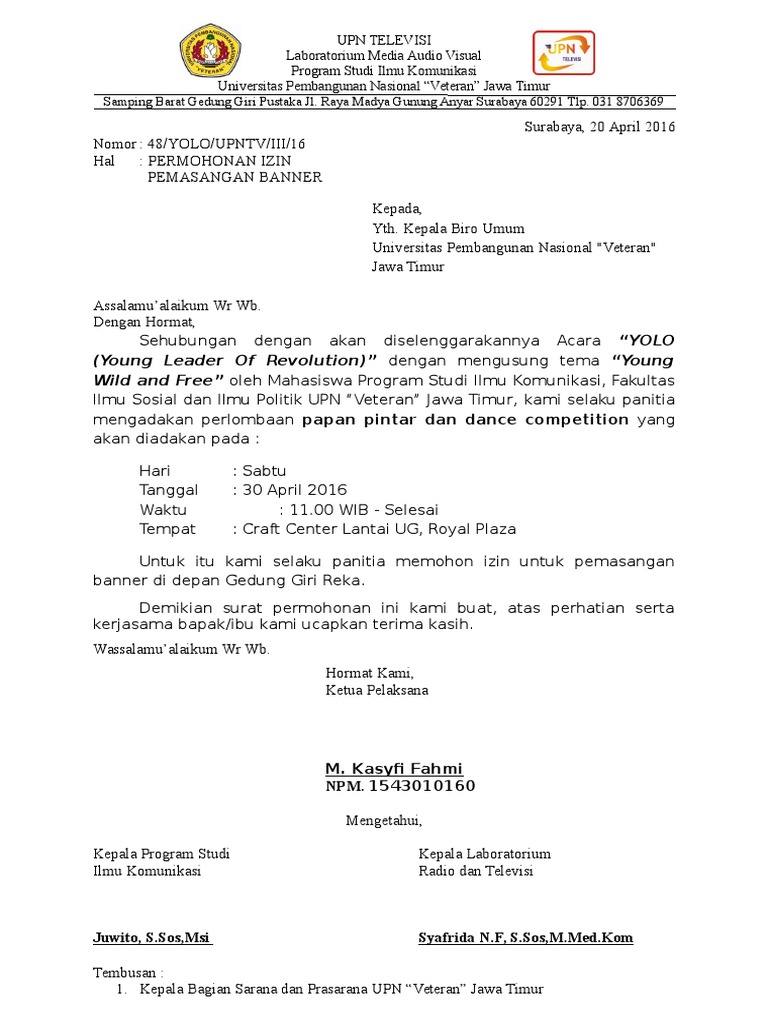 Contoh Surat Permohonan Tangki Air Air