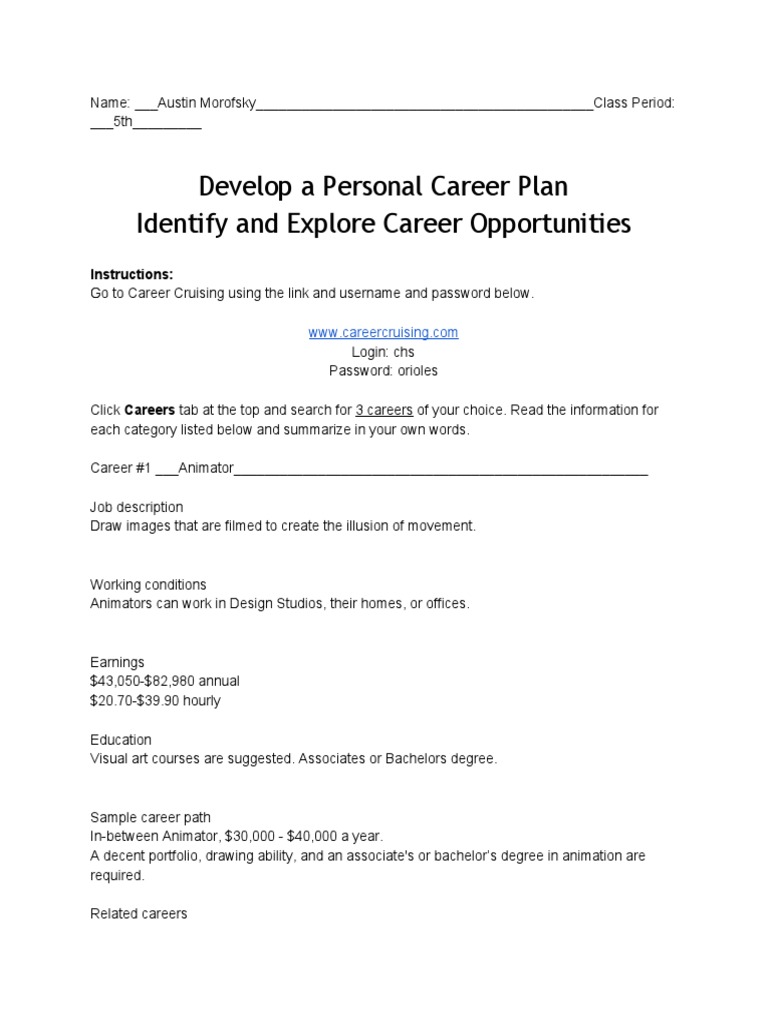 Develop A Personal Career Plan Identify and Explore Career ...
