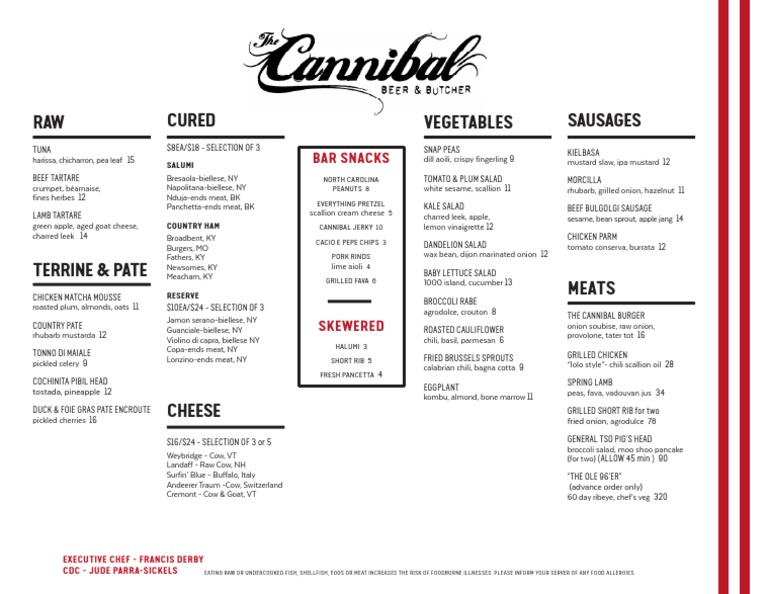 The Cannibal Dinner Menu