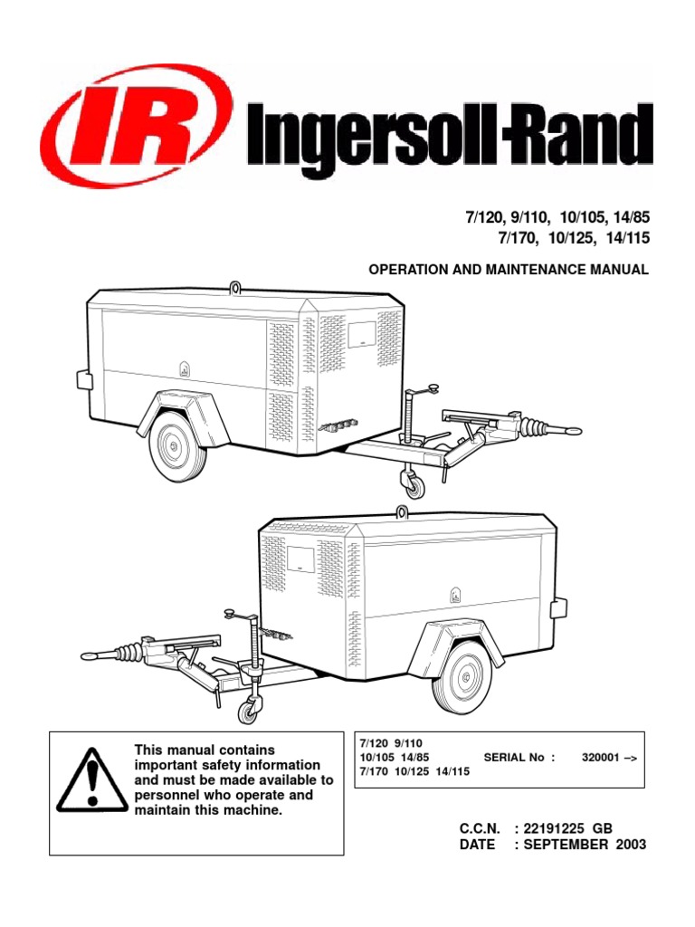 Ingersoll-Rand 7120 : Air Compressor User Manual. Manual de Operacion  P425AWIR | Valve | Trailer (Vehicle)