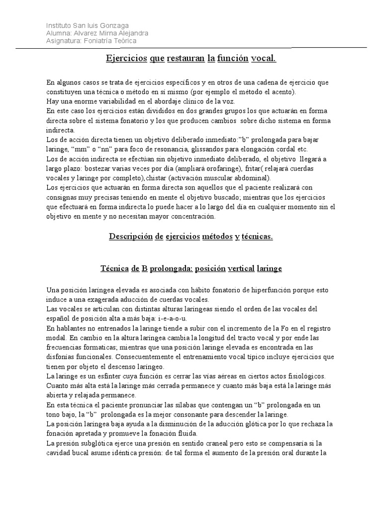 Ejercicios de Foniatría para la Voz | PDF | Vocal | Respiración