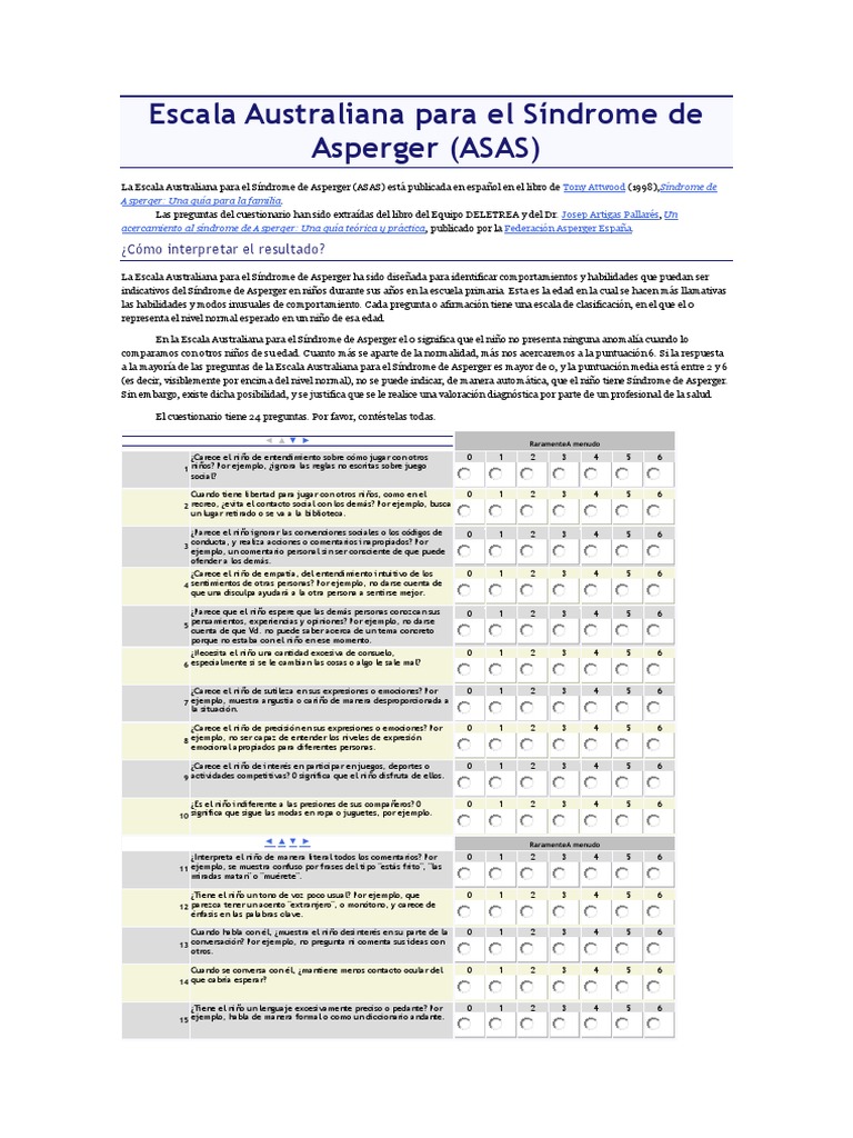 Escala Australiana del Síndrome Asperger | PDF | Síndrome de Asperger ...