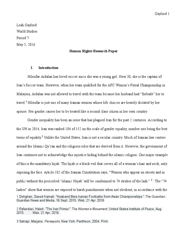Humanrightsresearchpaper Leahgaylord | PDF | Hijab | Ruhollah Khomeini