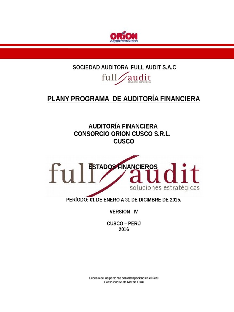 Plan de Auditoría Financiera 2015 | PDF | Auditoría | normas ...
