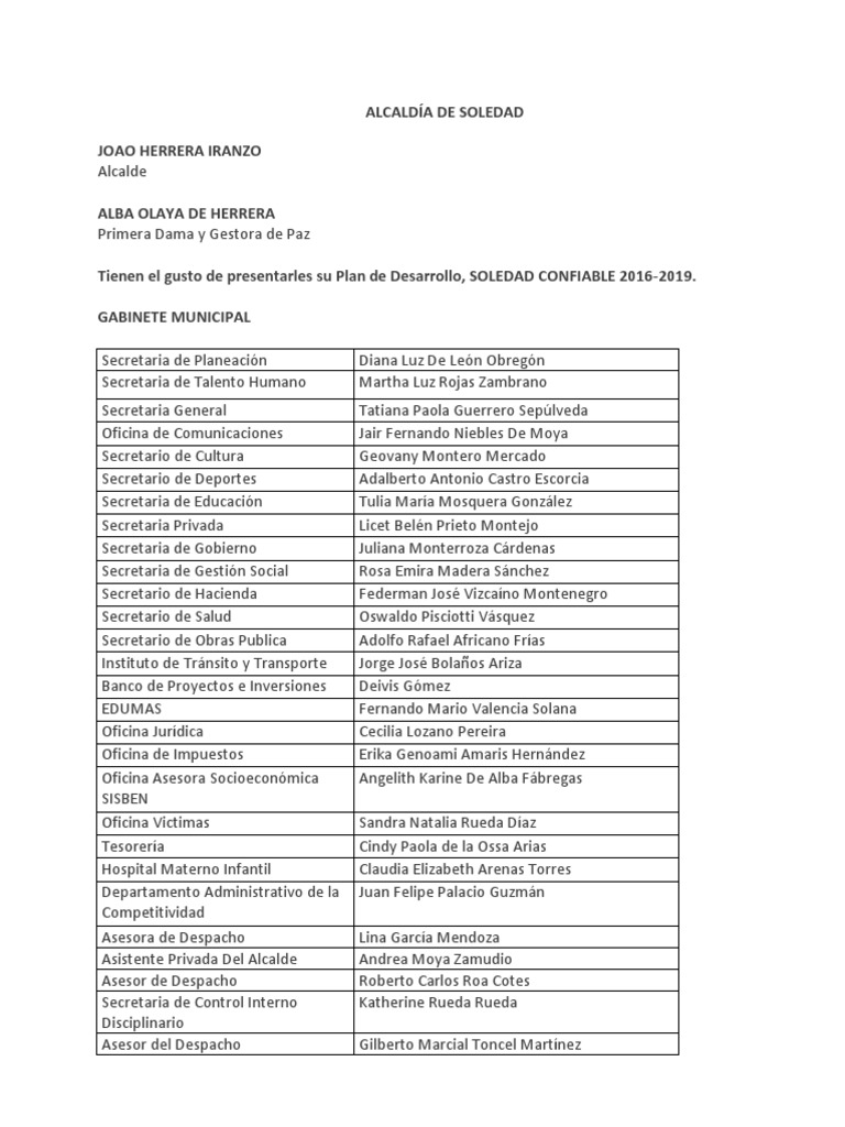 Plan de Desarrollo de Soledad Confiable 2016-2019 | PDF | Desarrollo ...