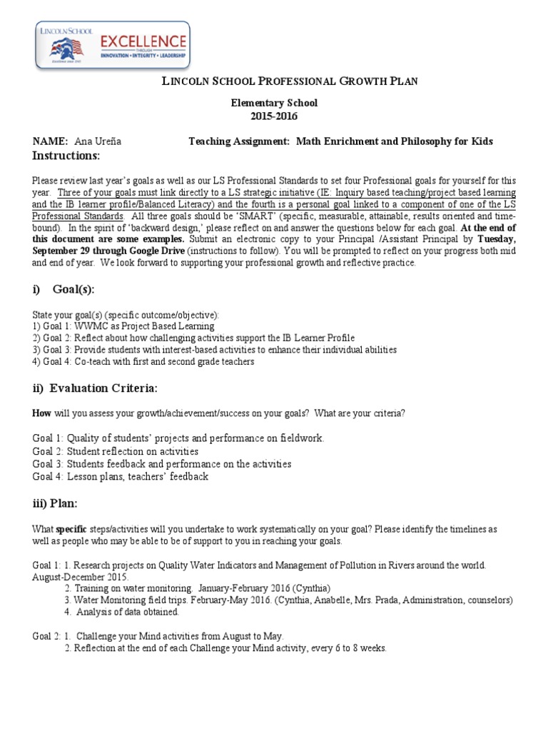 Teacher Professional Growth Plan PDF Goal Quality Of Life