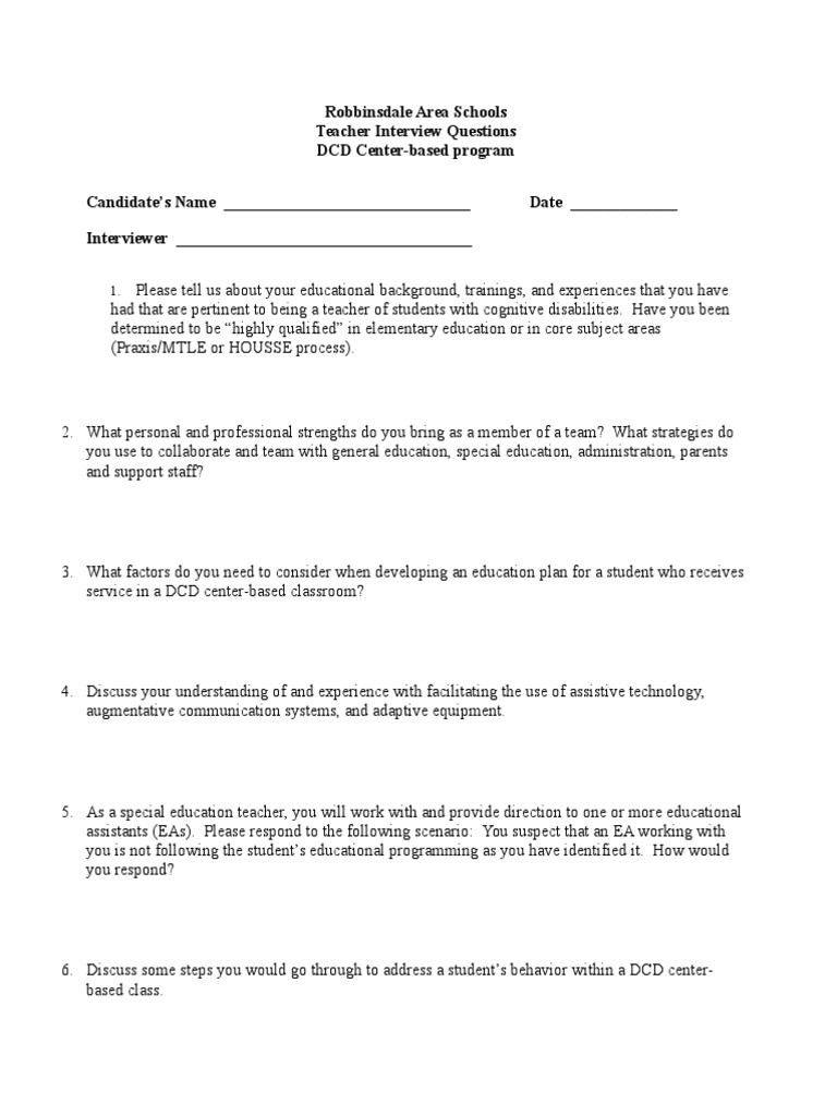 DCD Teacher Interview Questions | PDF
