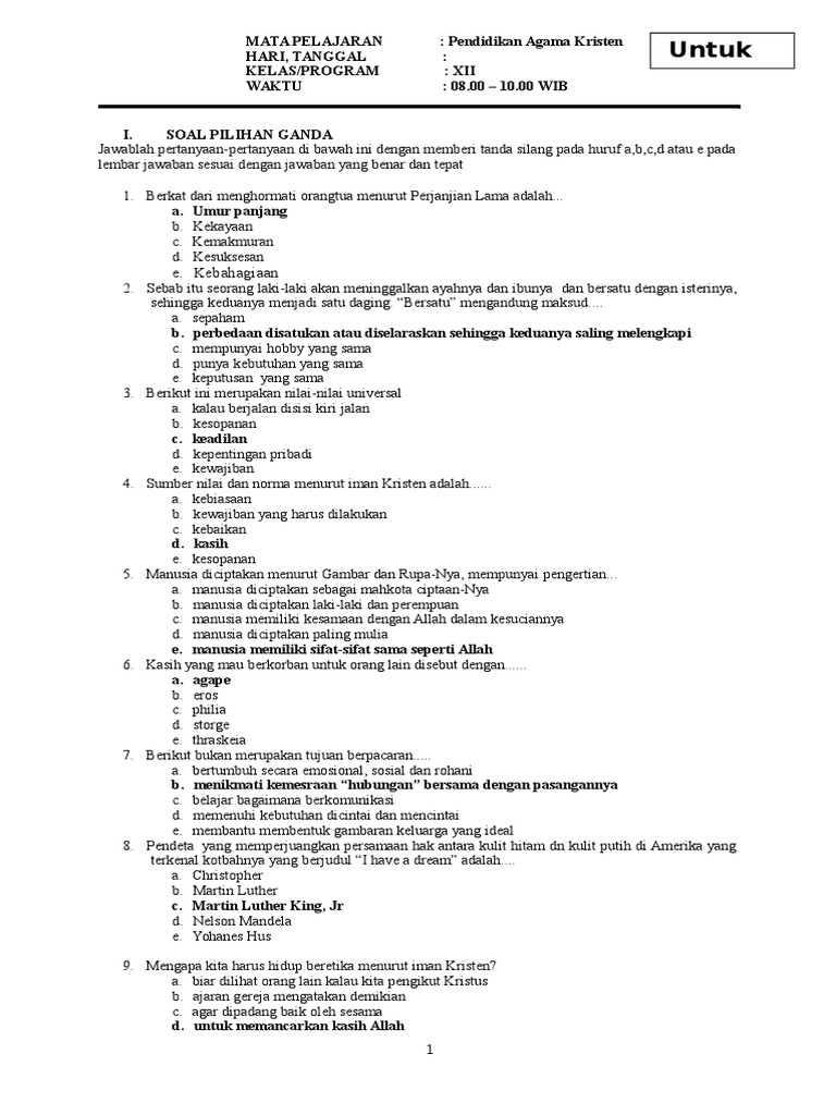 Soal Agama Kristen Kelas Xii Pdf
