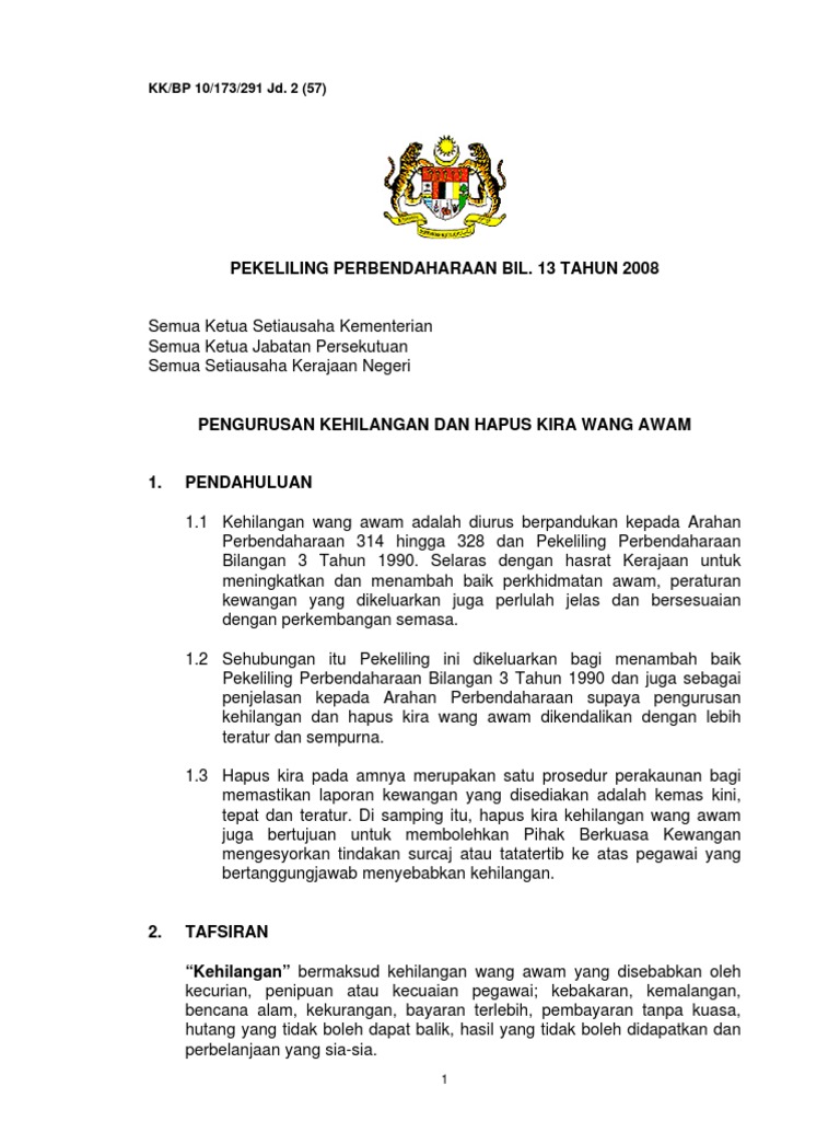 Pengurusan Kehilangan Dan Hapuskira Wang Awam Pdf