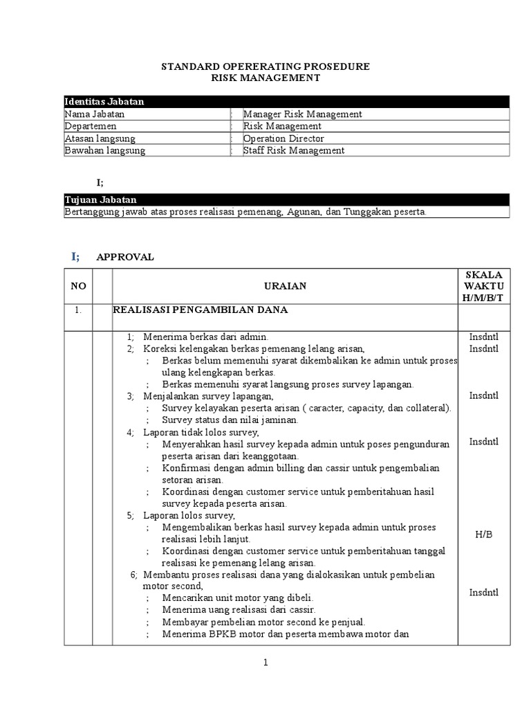 SOP Manajemen Risiko untuk Staff | PDF | Bisnis | Pengelolaan Keuangan ...