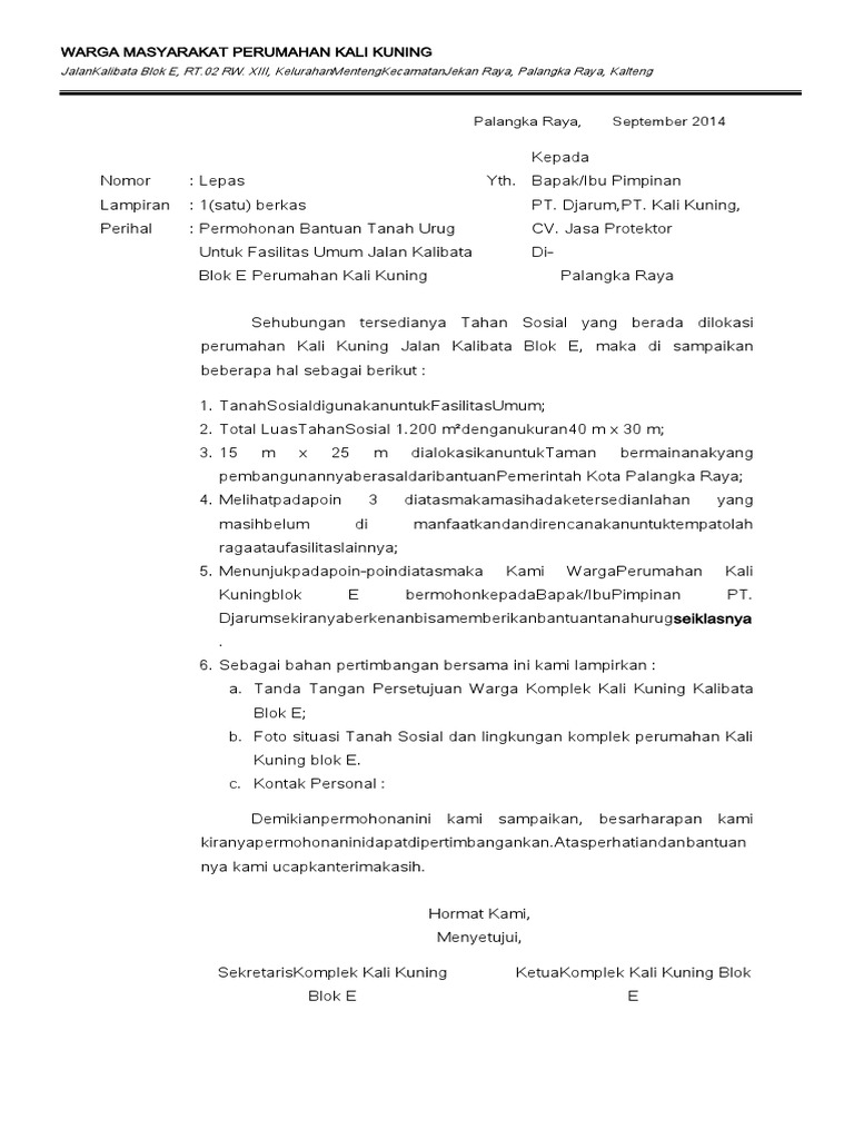 Surat Permohonan Bantuan Tanah Urug