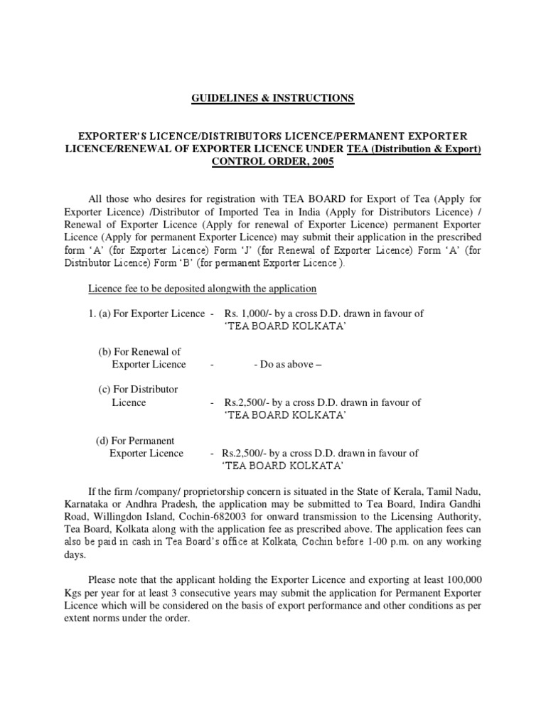 Tea Exporter License Application Guide | PDF | License | Exports