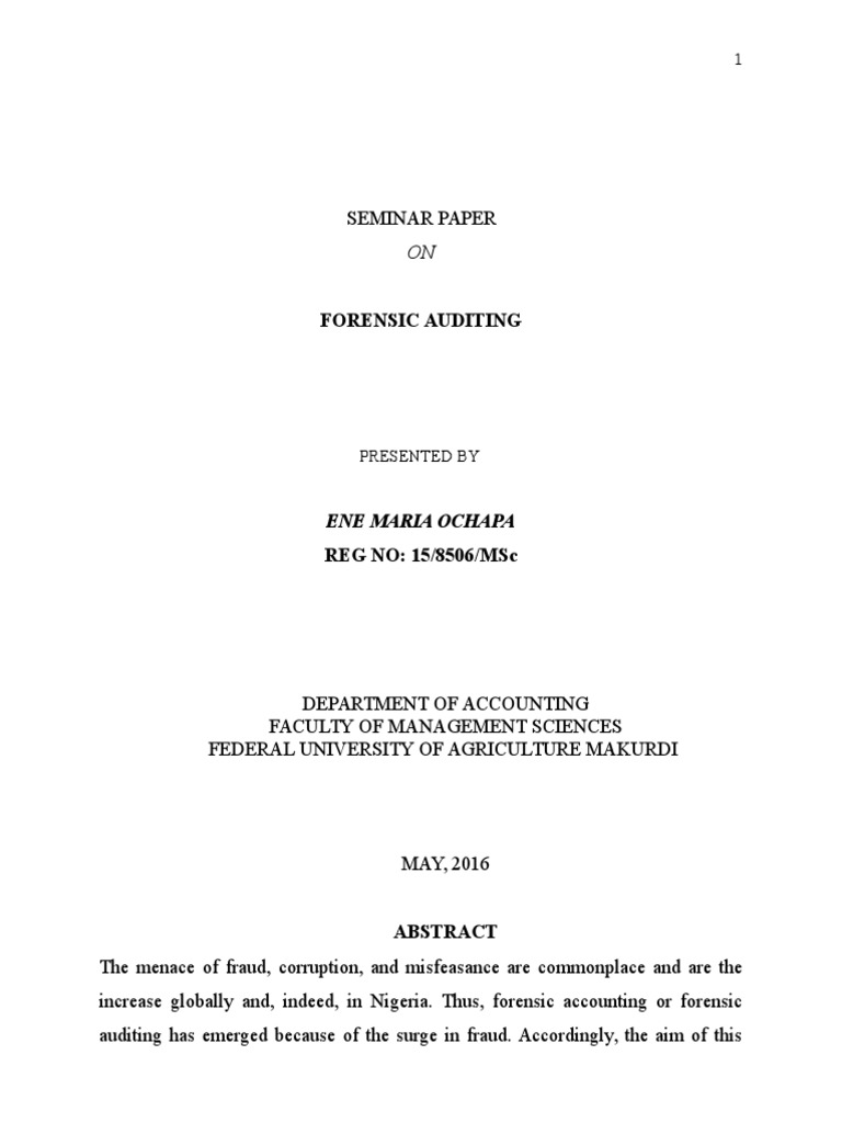 MSC Accounting Seminar Paper On Forensic Audit PDF Audit Debits