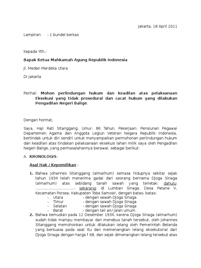 Surat Permohonan Perlindungan Hukum Hr Sitanggang