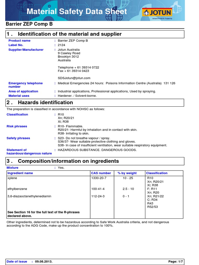 SDS Barrier ZEP Comp B Marine_Protective English (Uk) Australia 2124 09.08.2013