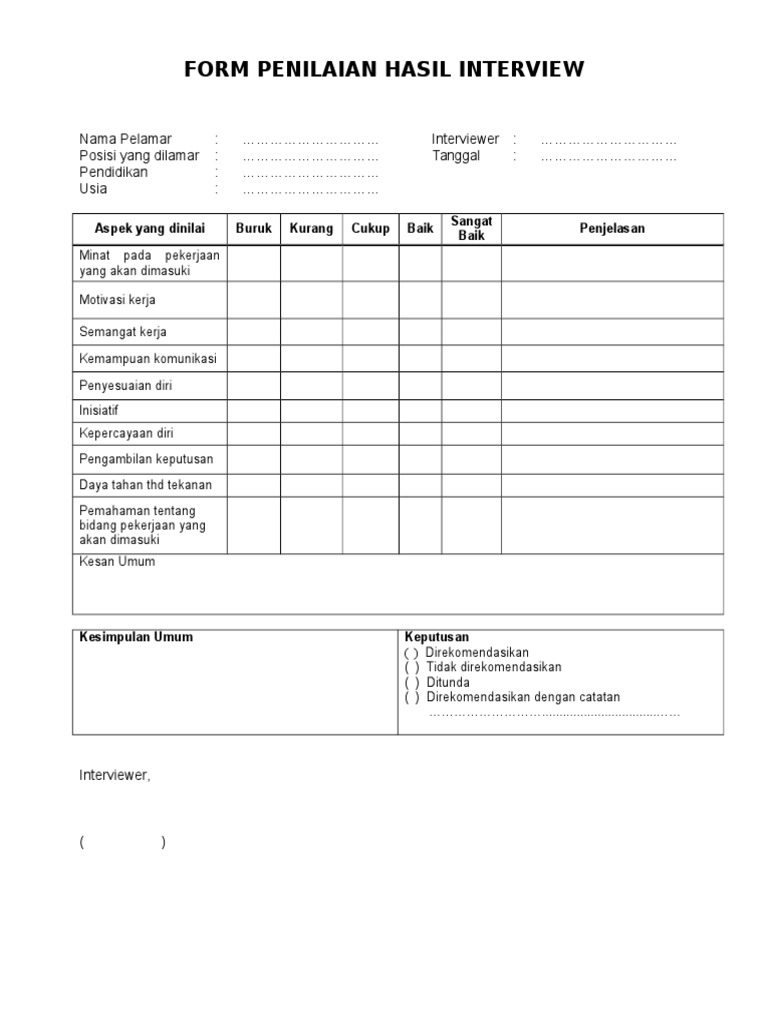 Form Penilaian Hasil Interview - Riset