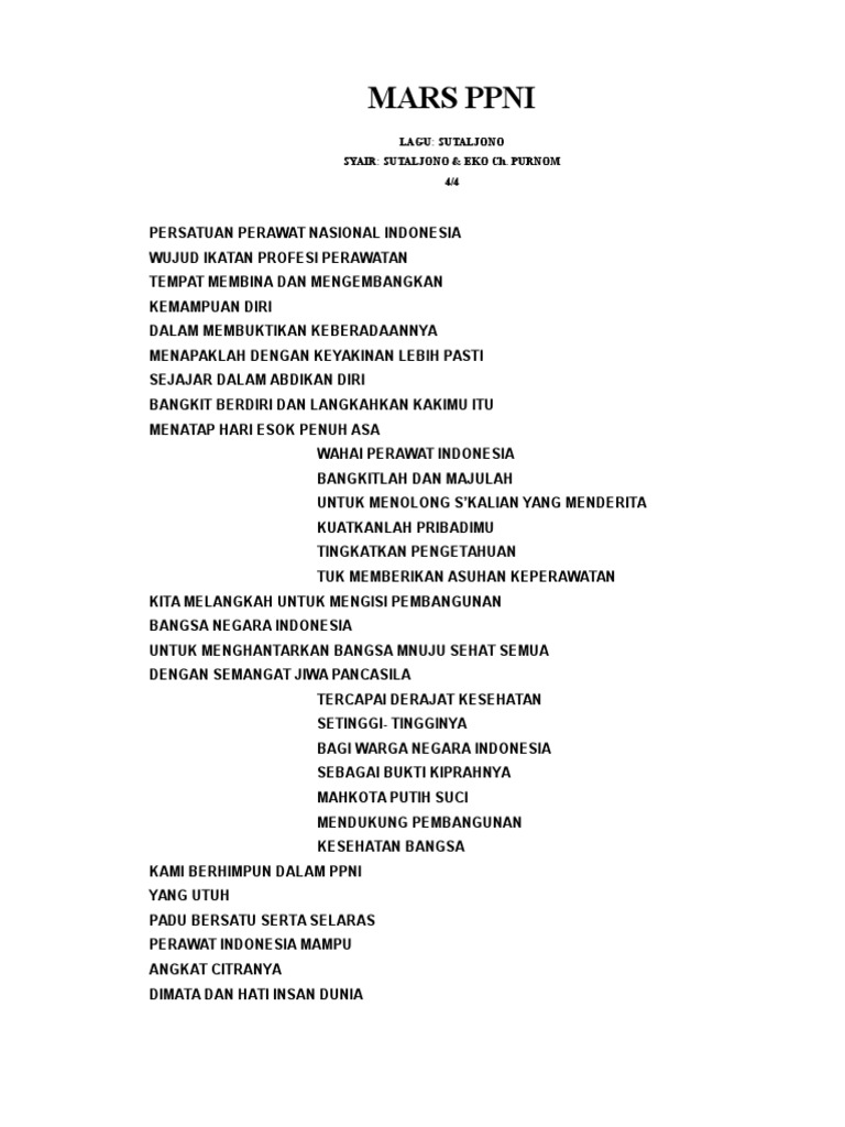 Lirik Lagu Mars Ppni