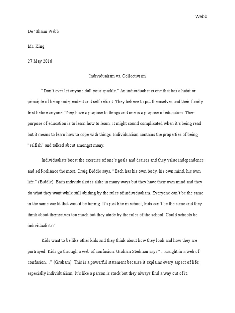 Essay about individualistic self picture