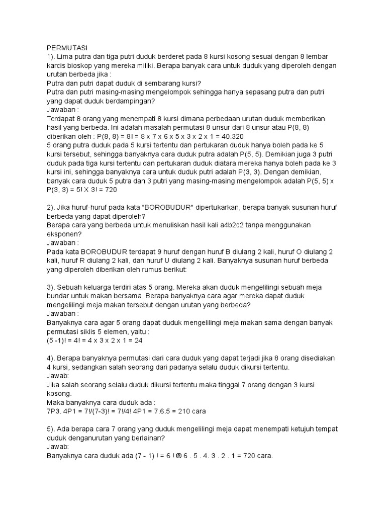 Contoh Latihan Soal Permutasi