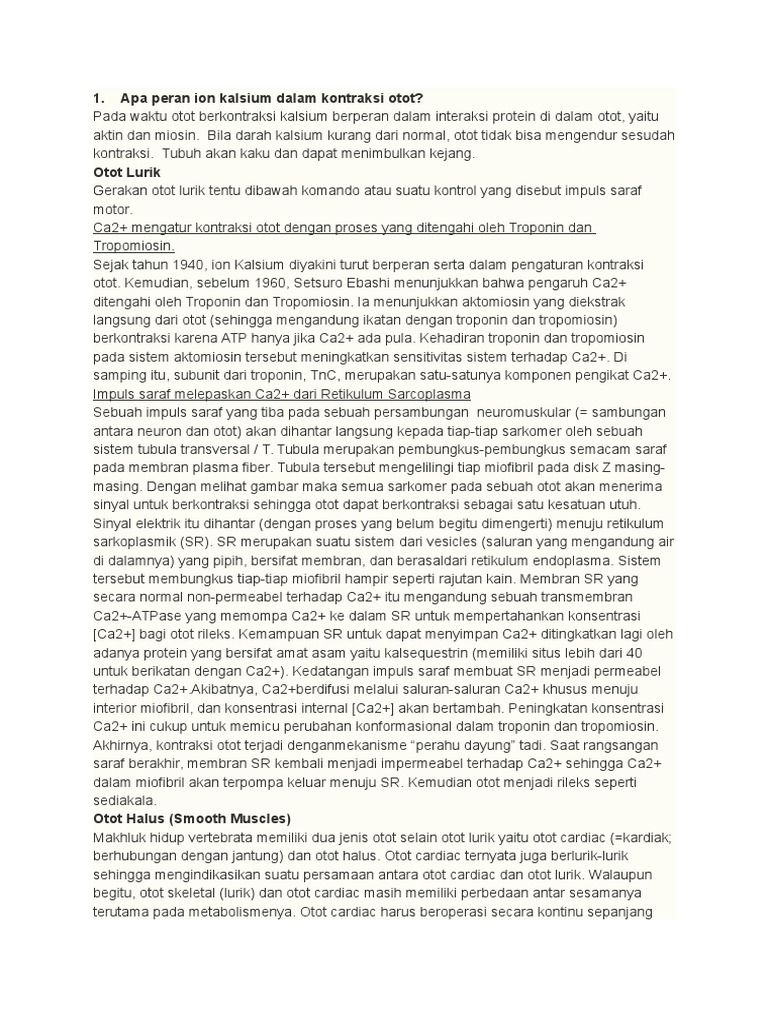 Peran Kalsium Dalam Kontraksi Otot Pdf